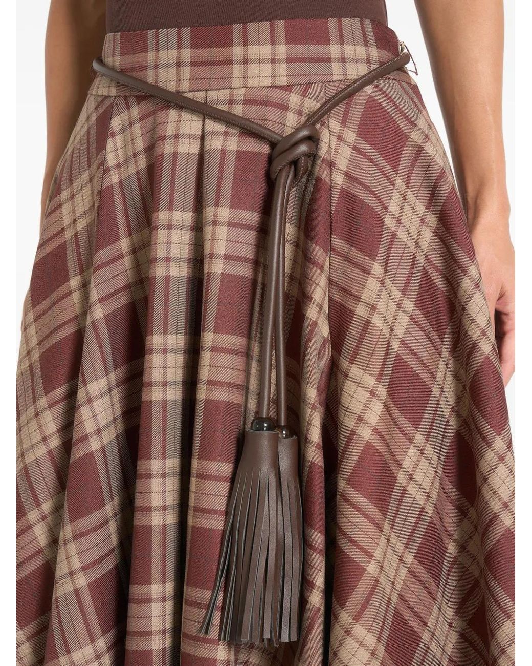 Manière De Voir Brown Spencer Check Handkerchief Midi Skirt With Tassel Belt