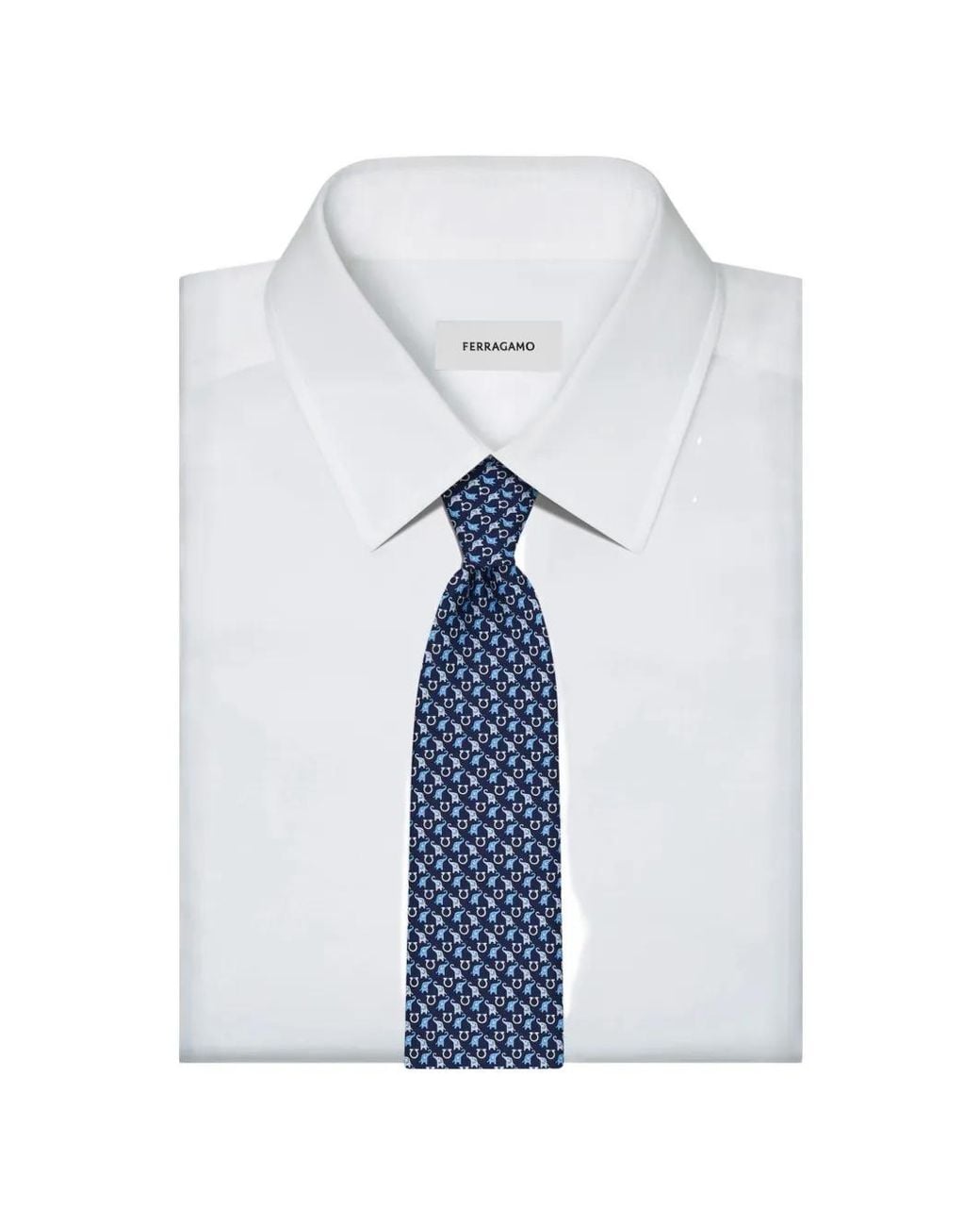Ferragamo Blue Baby-Elephant-Print Silk Tie for men