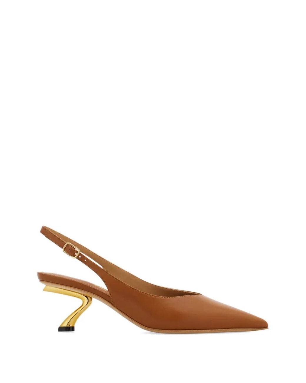 Ferragamo Brown S-Shaped Heel Slingback Pumps