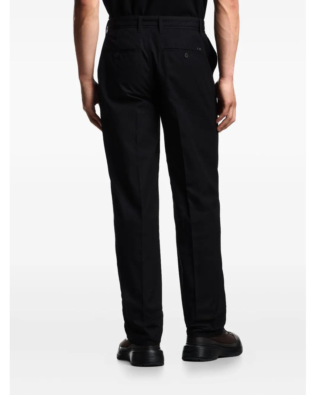 Emporio Armani Black Belted Flat-Front Trousers for men
