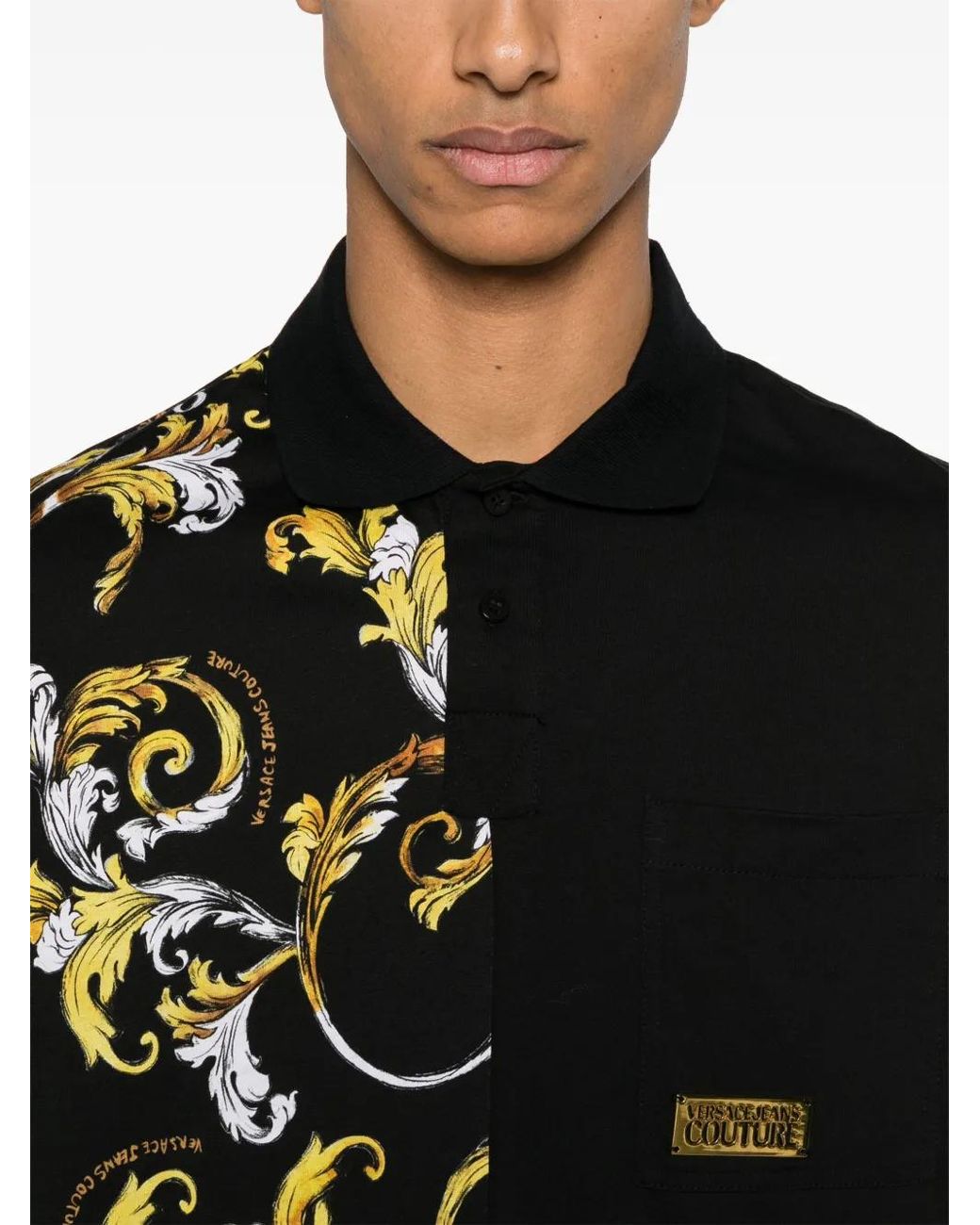 Versace Jeans Couture Black Barocco-Print Polo Shirt for men