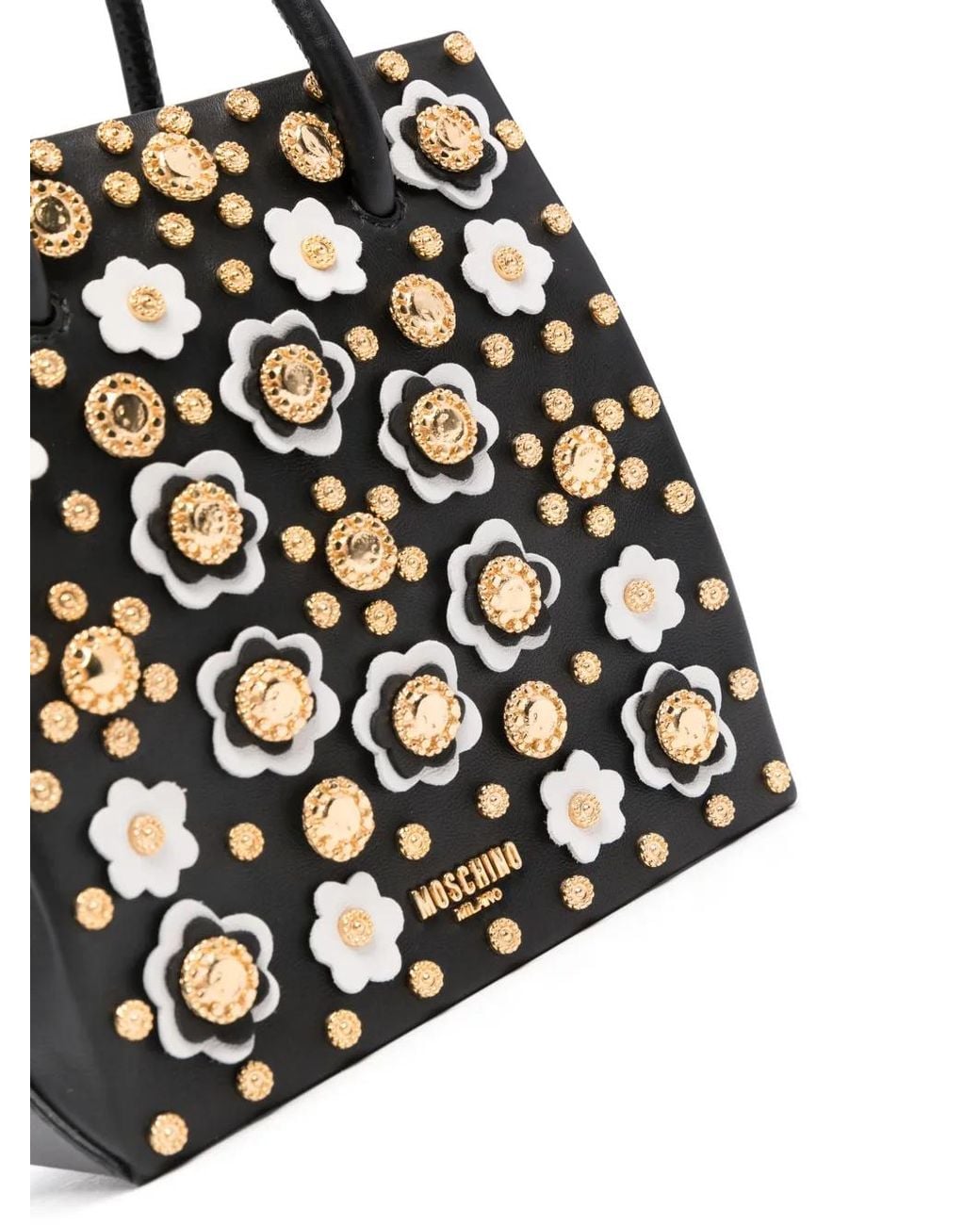 Moschino White Floral Stud-Detailing Tote Bag