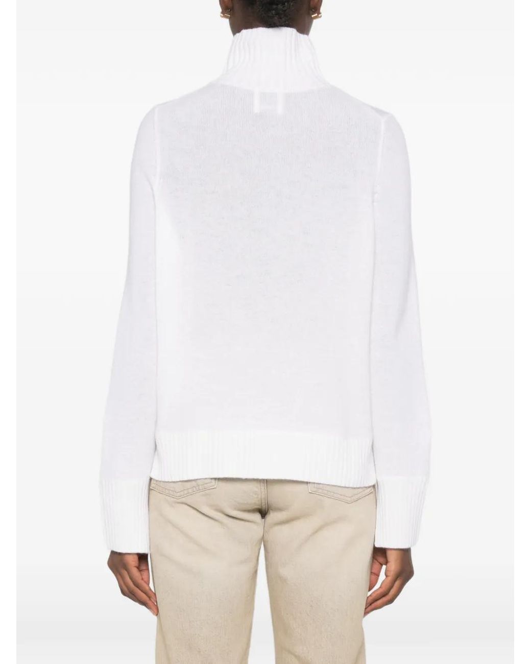 Allude White Ribbed-Trim Roll-Neck Sweater