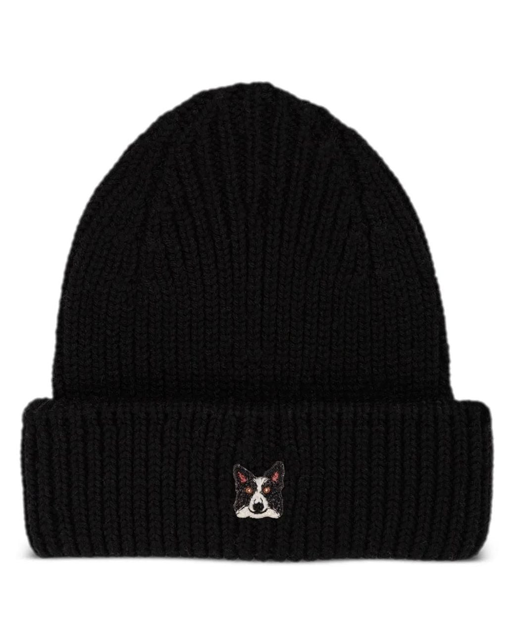 PELO FOUNDATION Black Beanie Mit Border Collie-Patch