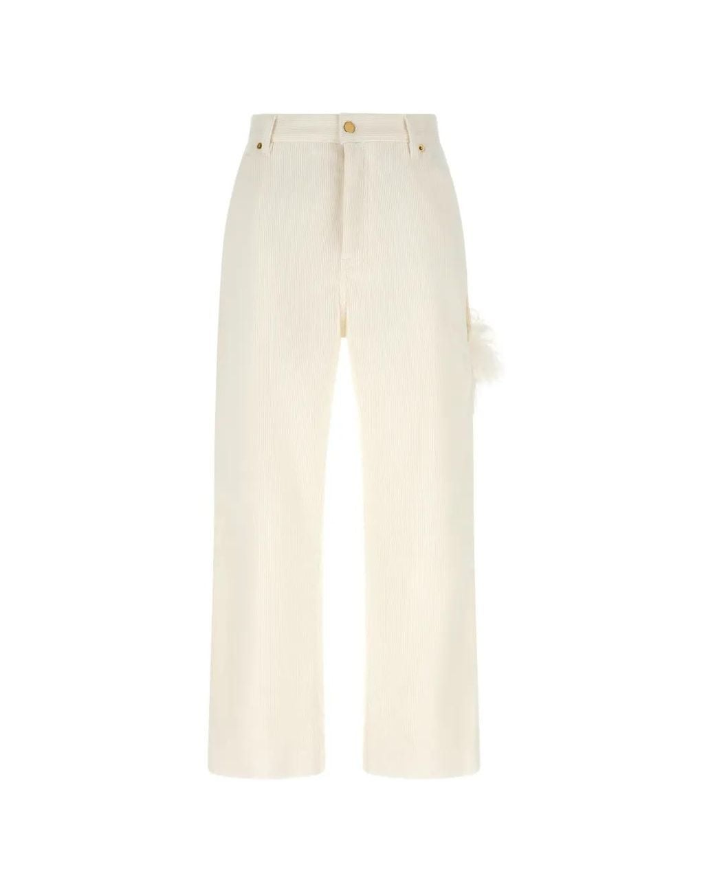 DARKPARK White Lisa Feather-Detail Corduroy Trousers