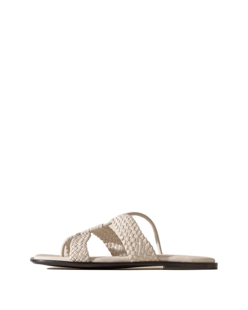 Hereu White Lina Woven Strappy Toe-Post Sandals