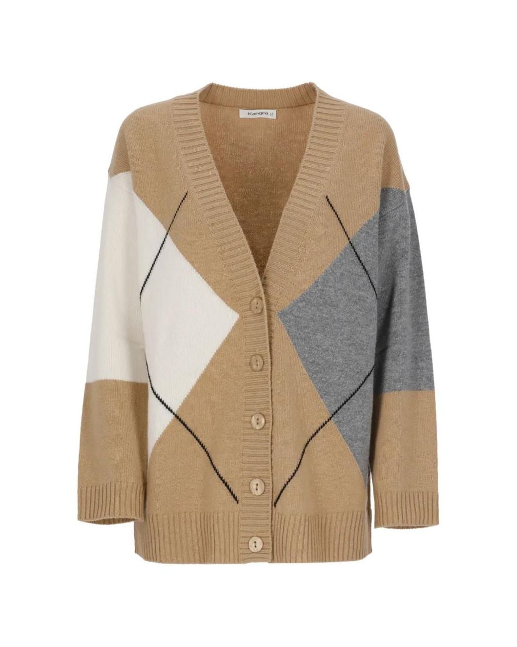 Kangra Natural Argyle-Intarsia V-Neck Cardigan