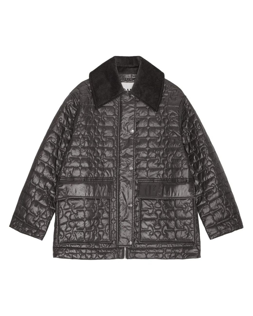 Ganni Gray Quilted Midi Jacket Not Specified