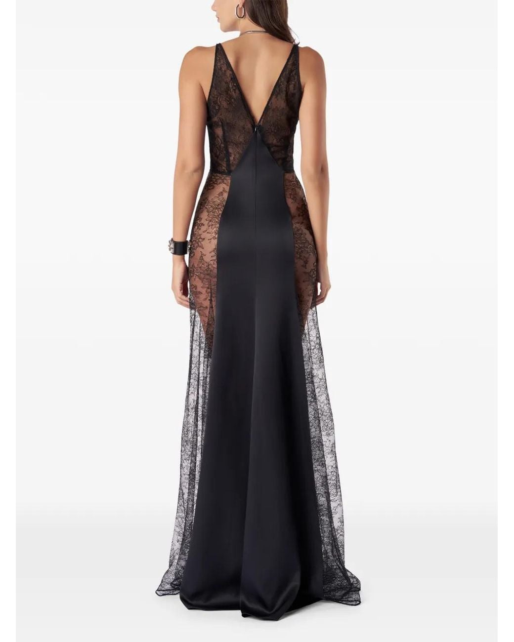 Il Volo White Chantilly Lace Silk-Panel Maxi Dress
