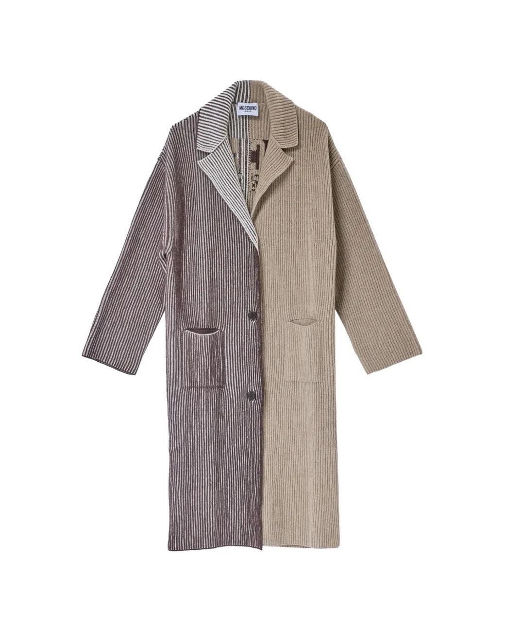 Moschino White Intarsia-Logo Ribbed Coat