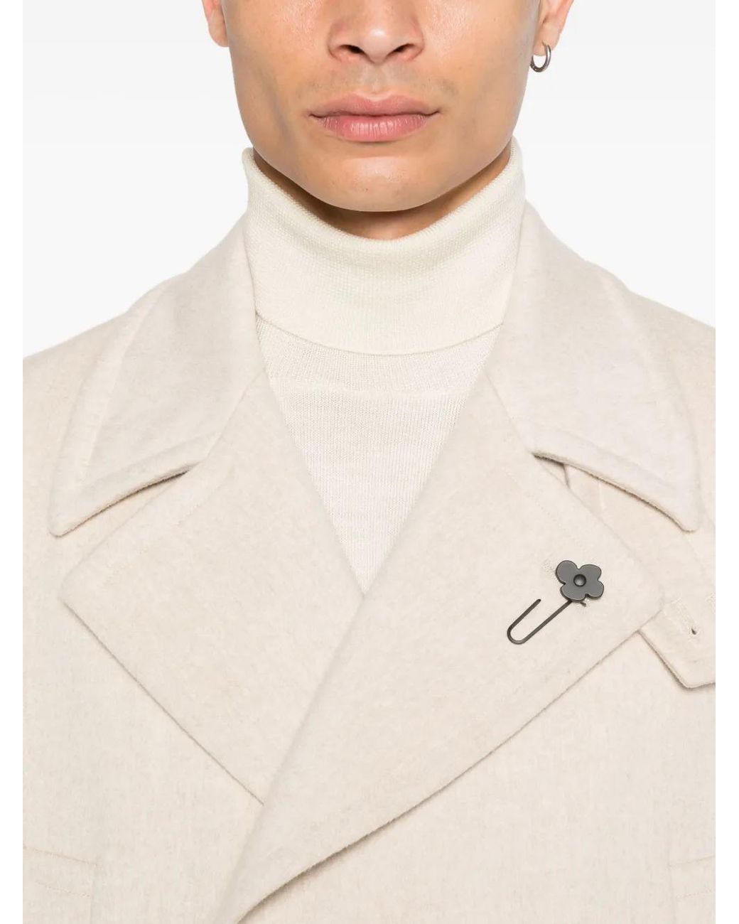 Lardini Natural Double-Breasted Coat for men