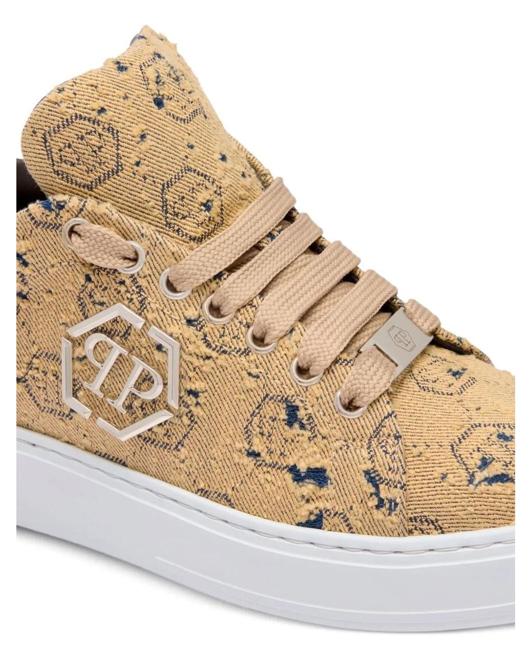 Philipp Plein White Low-Top Sneakers Jacquard Monogram