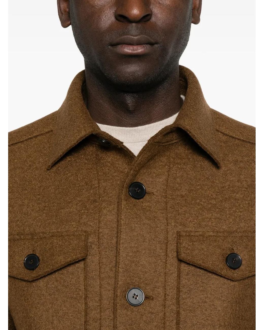 Harris Wharf London Brown Button-Up Virgin-Wool Jacket for men