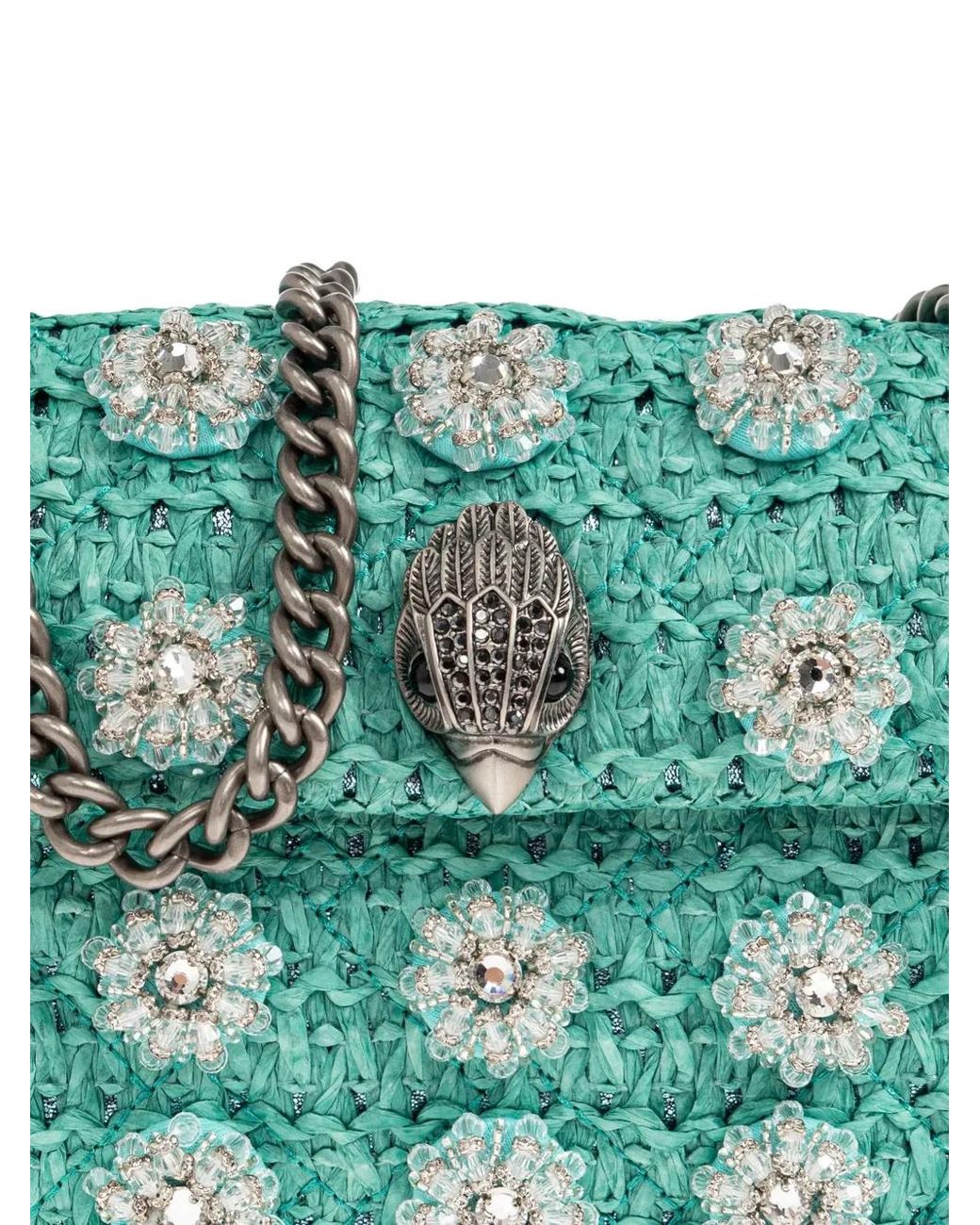 Kurt Geiger Green Mini Raffia Kensington Bag