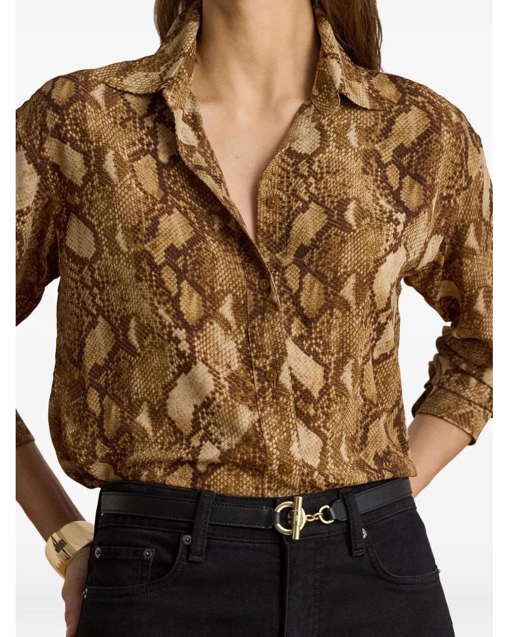 Ralph Lauren Natural Georgette-Hemd Mit Python-Print