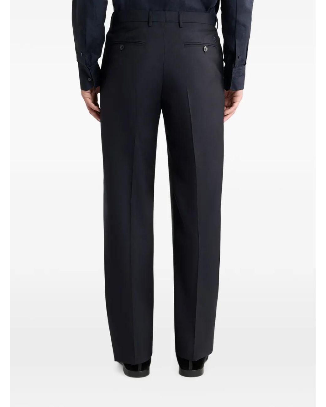 Etro Blue Wool-Blend Flannel Trousers With Crease Detail for men