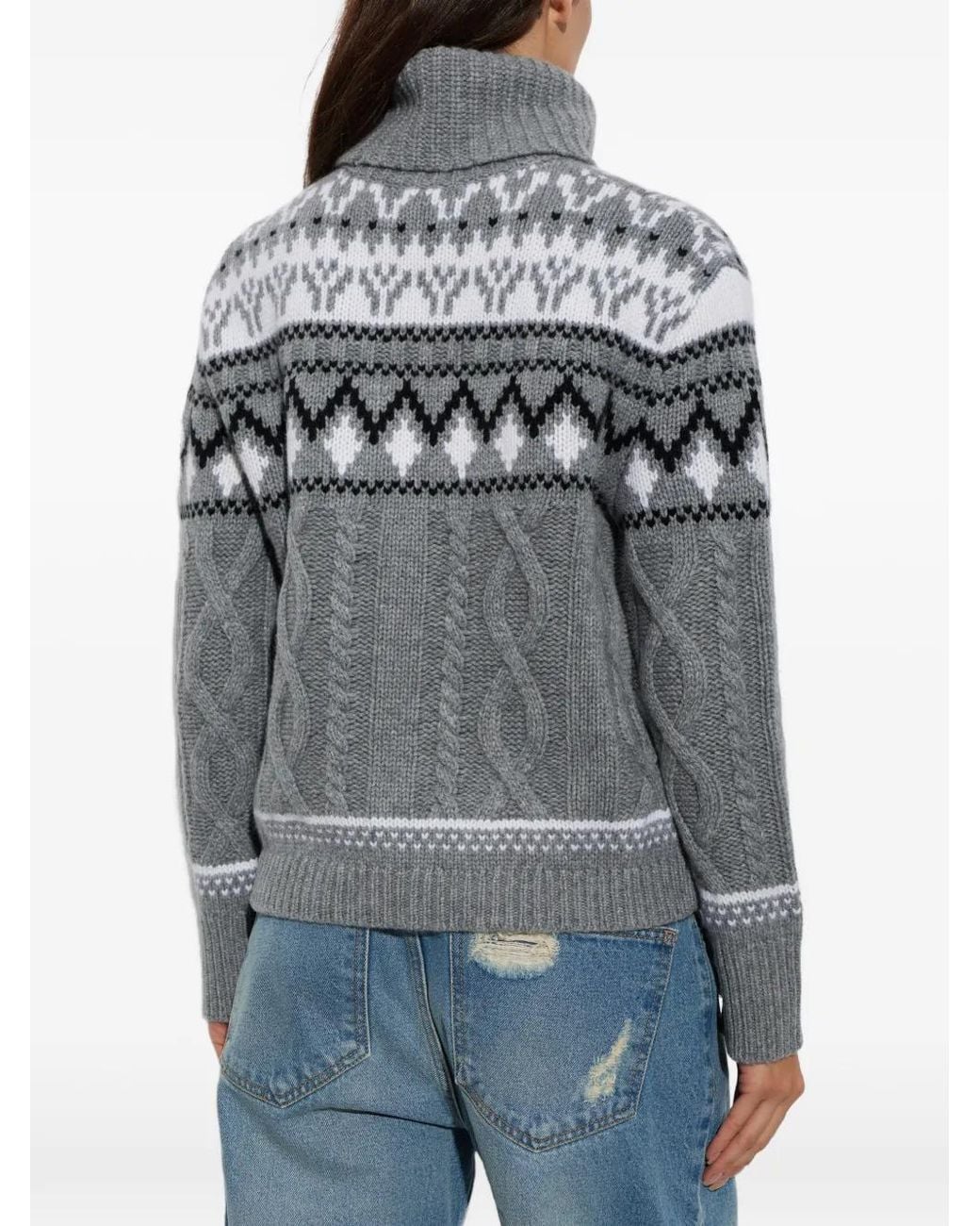Bogner Gray Lorely Cable-Knit Fair Isle Sweater