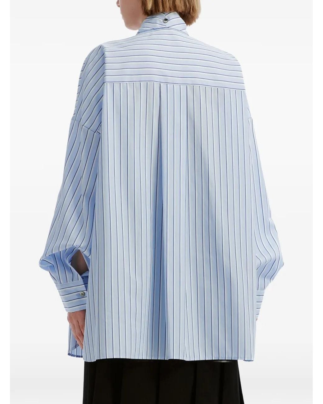 Enfold Blue Striped Pussy-Bow Blouse
