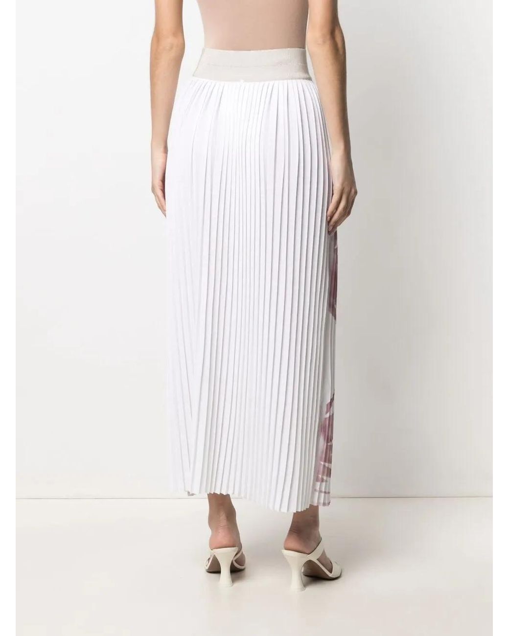 Lorena Antoniazzi White Palm Tree-Print Pleated Skirt