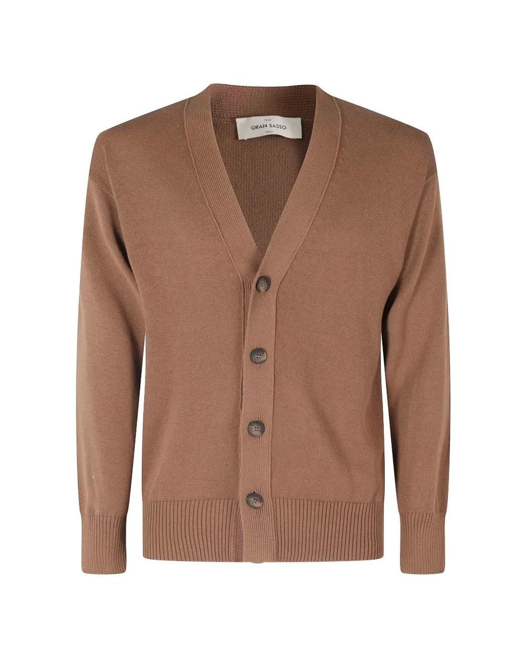 Gran Sasso Brown Fine-Knit Button-Up Cardigan for men