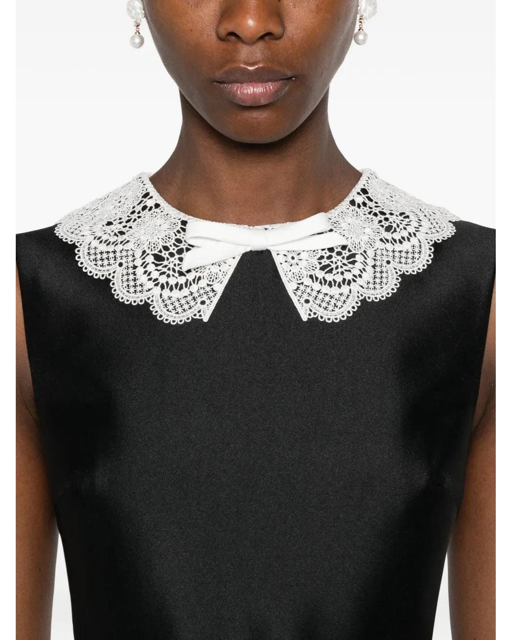 Self-Portrait Black Dress With Lace-Embroidered Collar