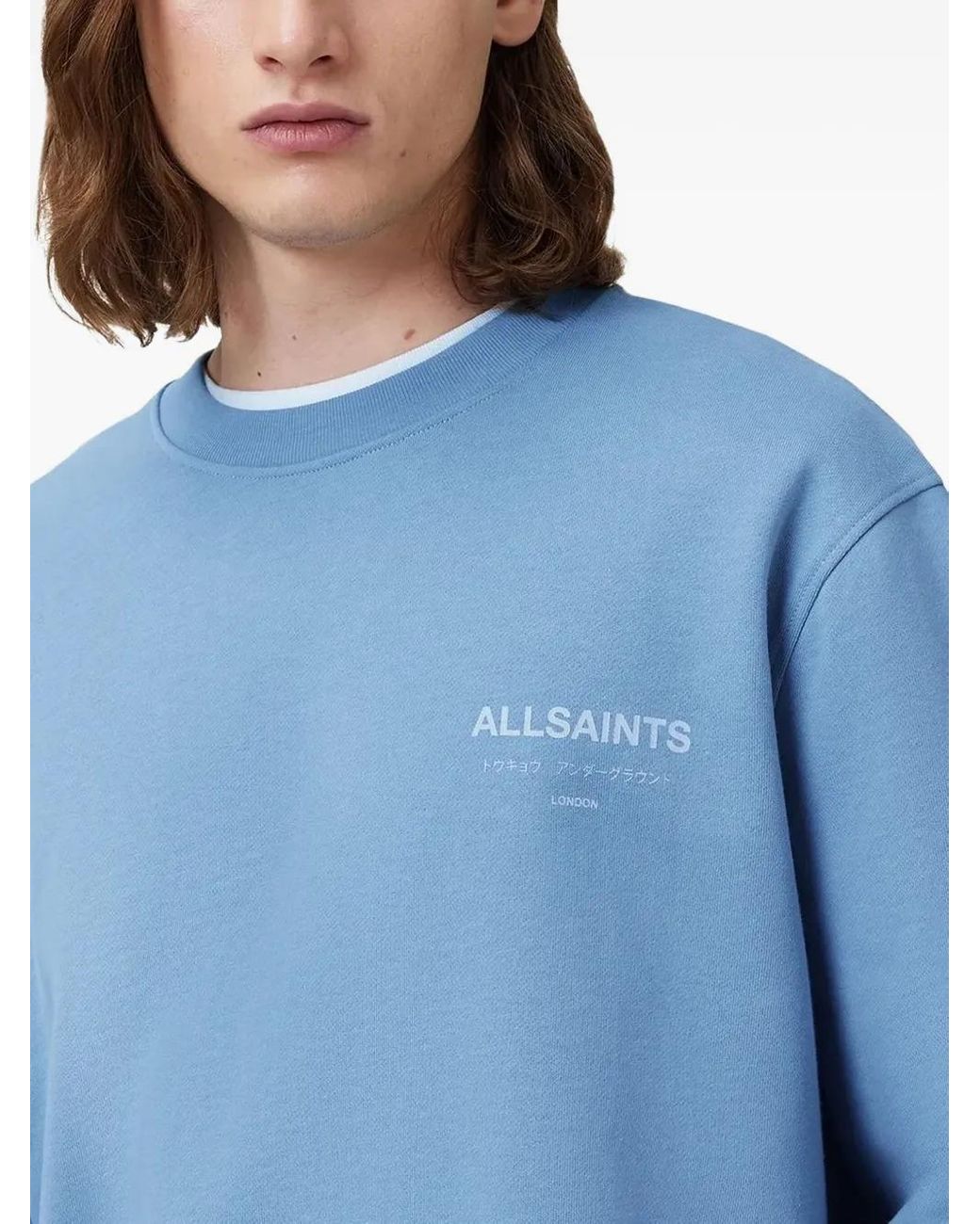 AllSaints Blue Logo-Embroidered Crew Neck Sweatshirt for men