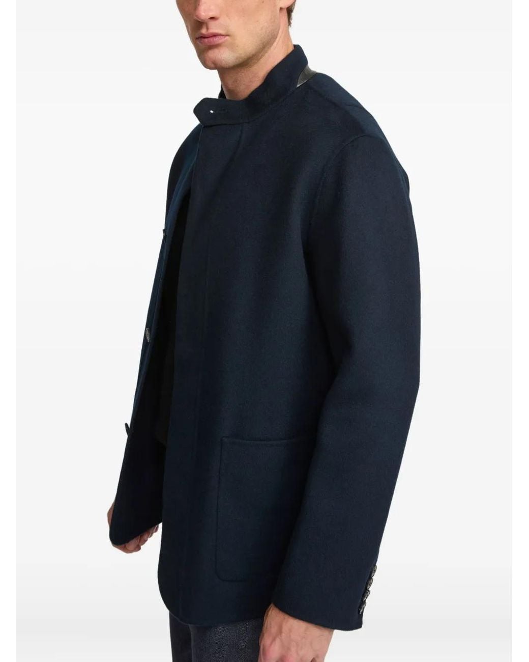 Yves Salomon Blue Wool Cashmere High-Neck Blazer for men