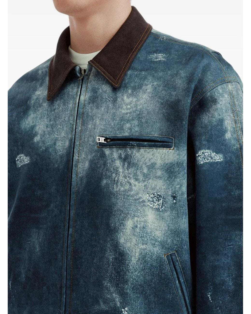 we11done Blue Distressed Bleached-Effect Jacket for men