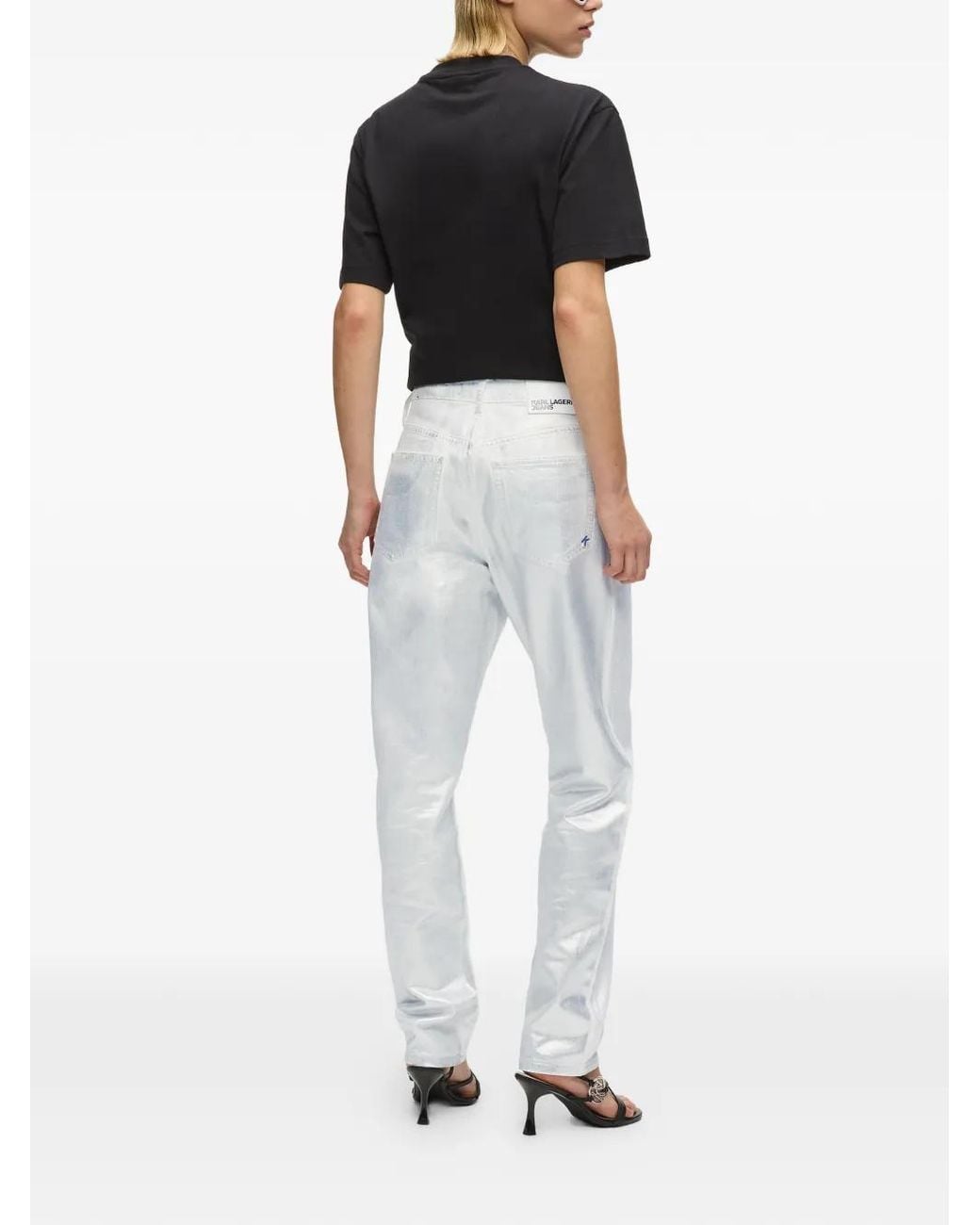 Karl Lagerfeld White Metallic Mom Jeans
