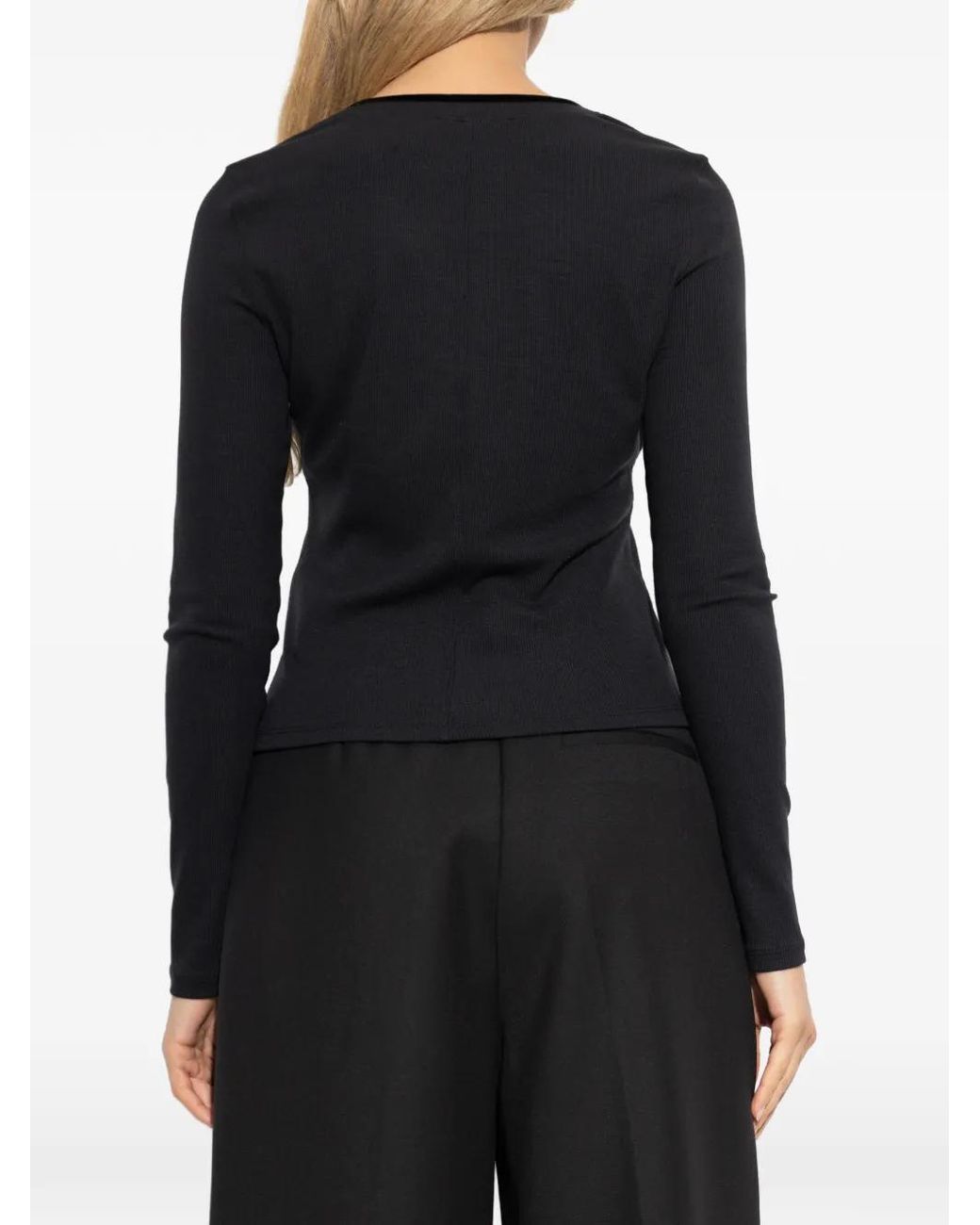 FRAME Black Button Ribbed Top