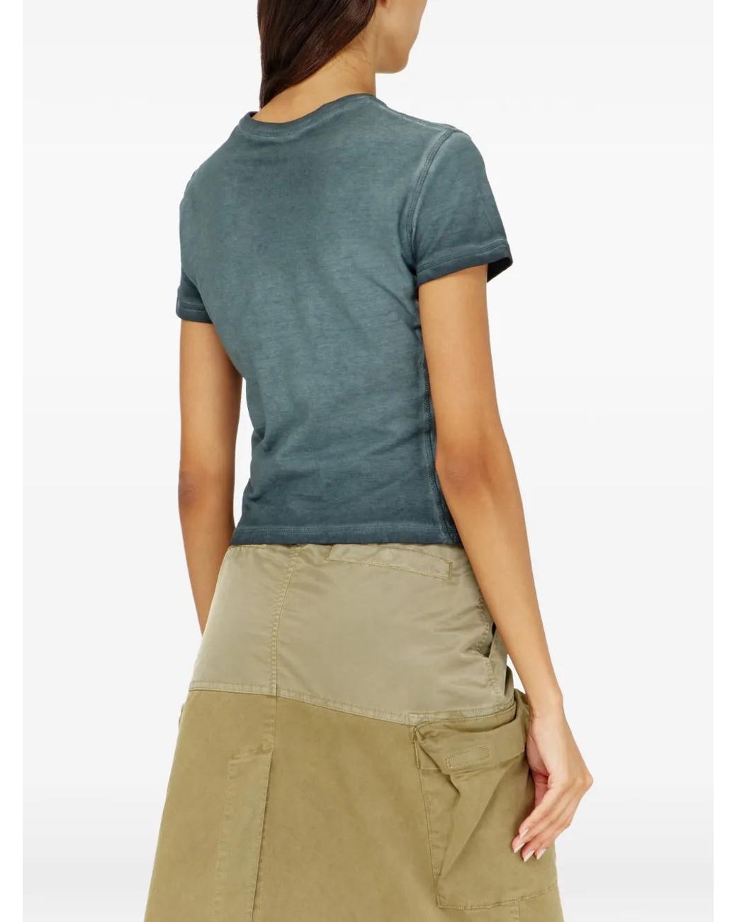 DIESEL Blue T-Shirt With Patches And Microwaffle Sides