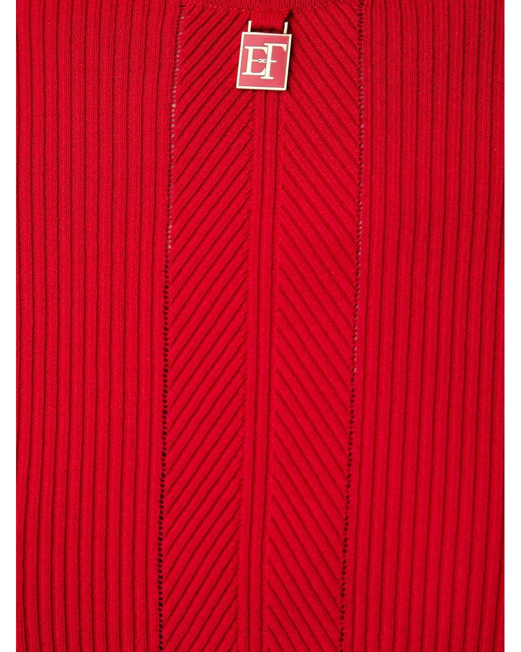 Elisabetta Franchi Red Ribbed-Knit Roll-Neck Sweater