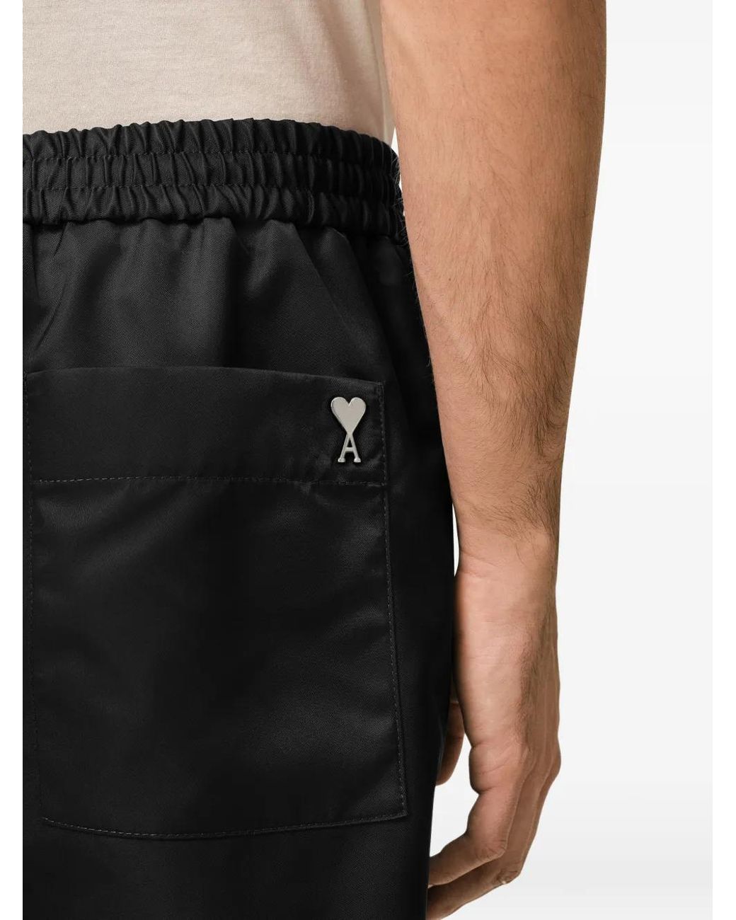 AMI Black Elasticated Waist Shorts With Ami De Coeur Stud for men