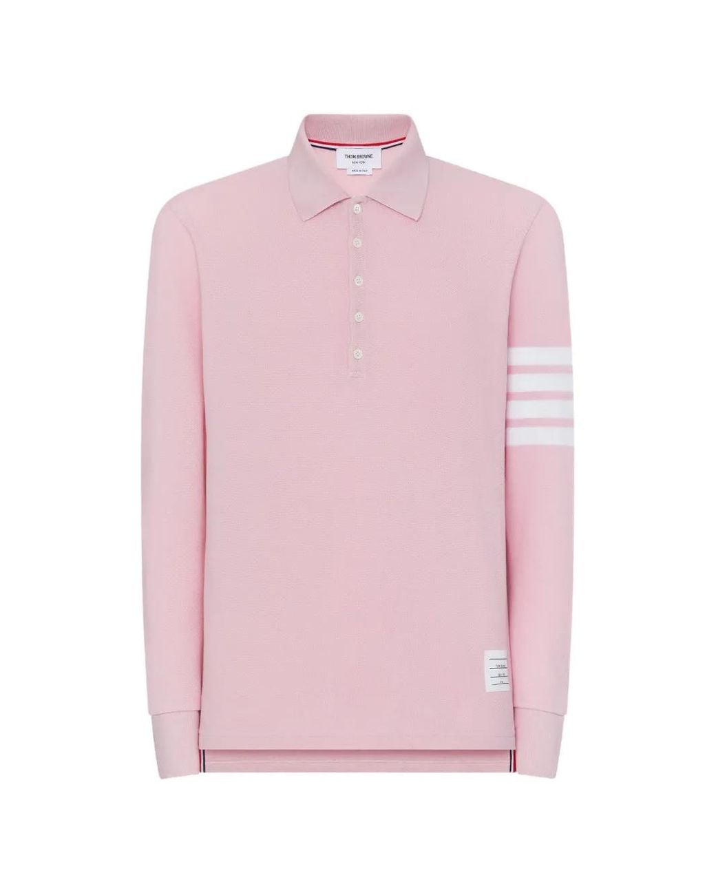 Thom Browne Pink Cotton Pique 4-Bar Long Sleeve Polo for men