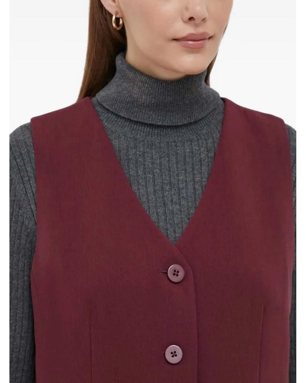 DKNY Red V-Neck Button-Up Waistcoat