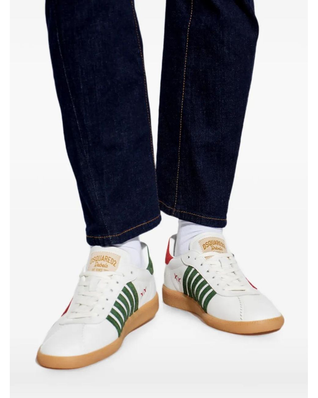 DSquared² White Rebels Maple-Leaf Embroidered Low-Top Sneakers for men