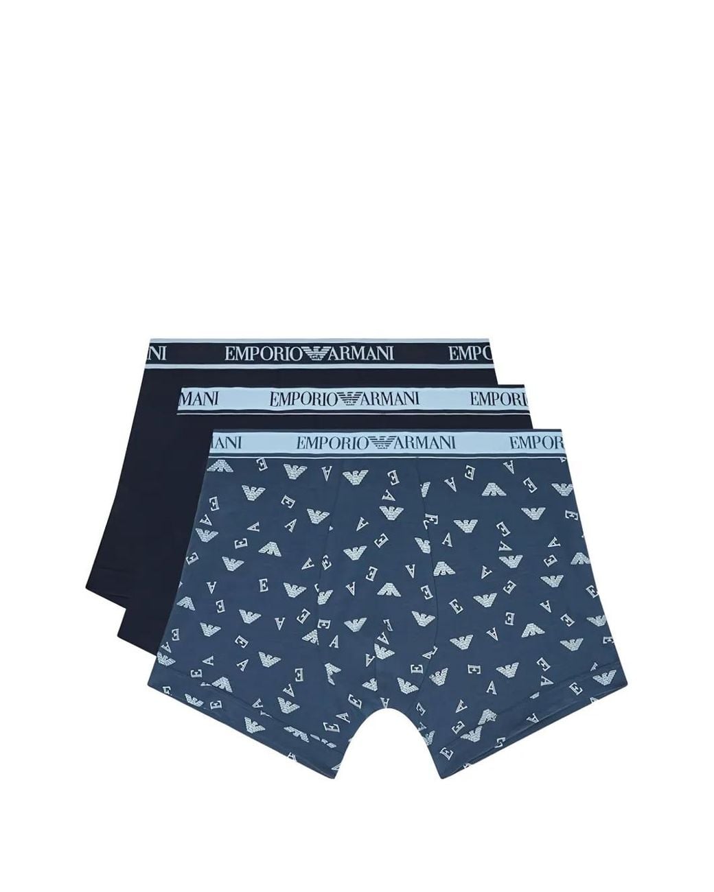 Emporio Armani Blue Logo-Waistband Three-Pack Boxer Briefs (Set Of Three) for men