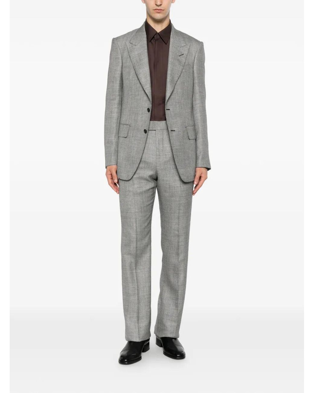 Tom Ford Gray Herringbone-Pattern Peak-Lapels Blazer for men