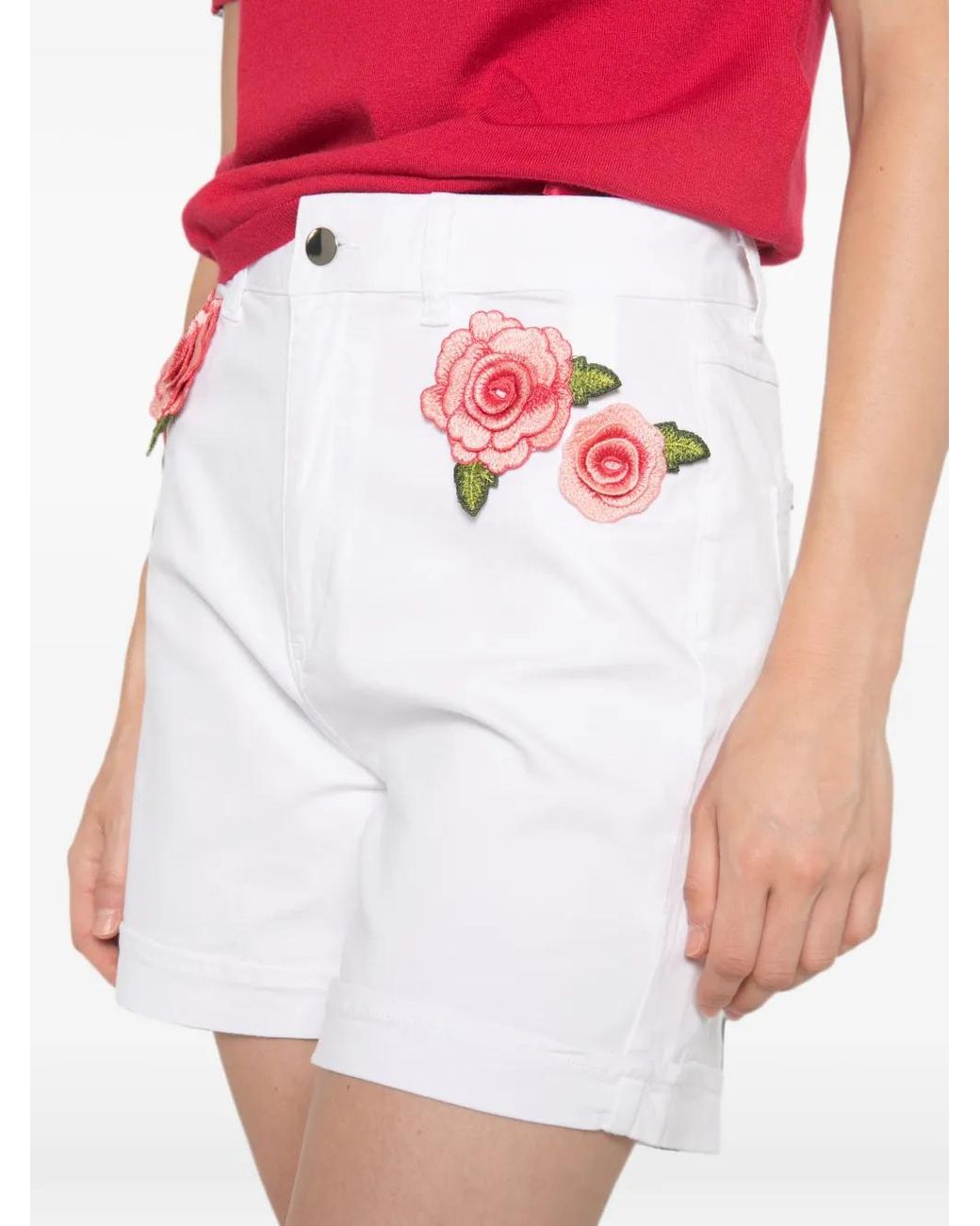 Blugirl Blumarine White Floral-Patch Shorts