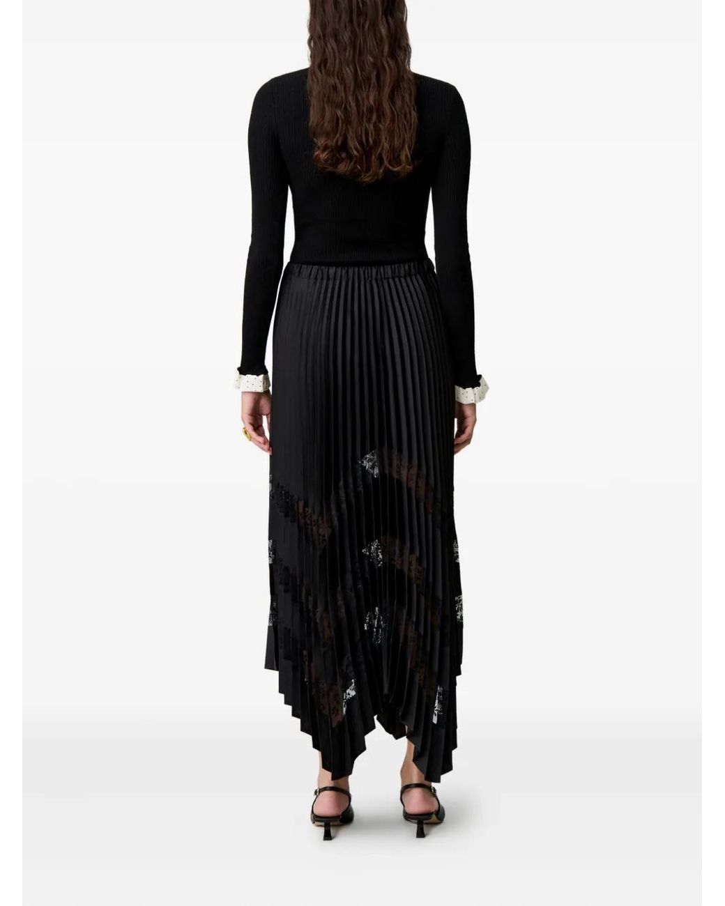 Claudie Pierlot Black Pleated Satin And Lace Skirt