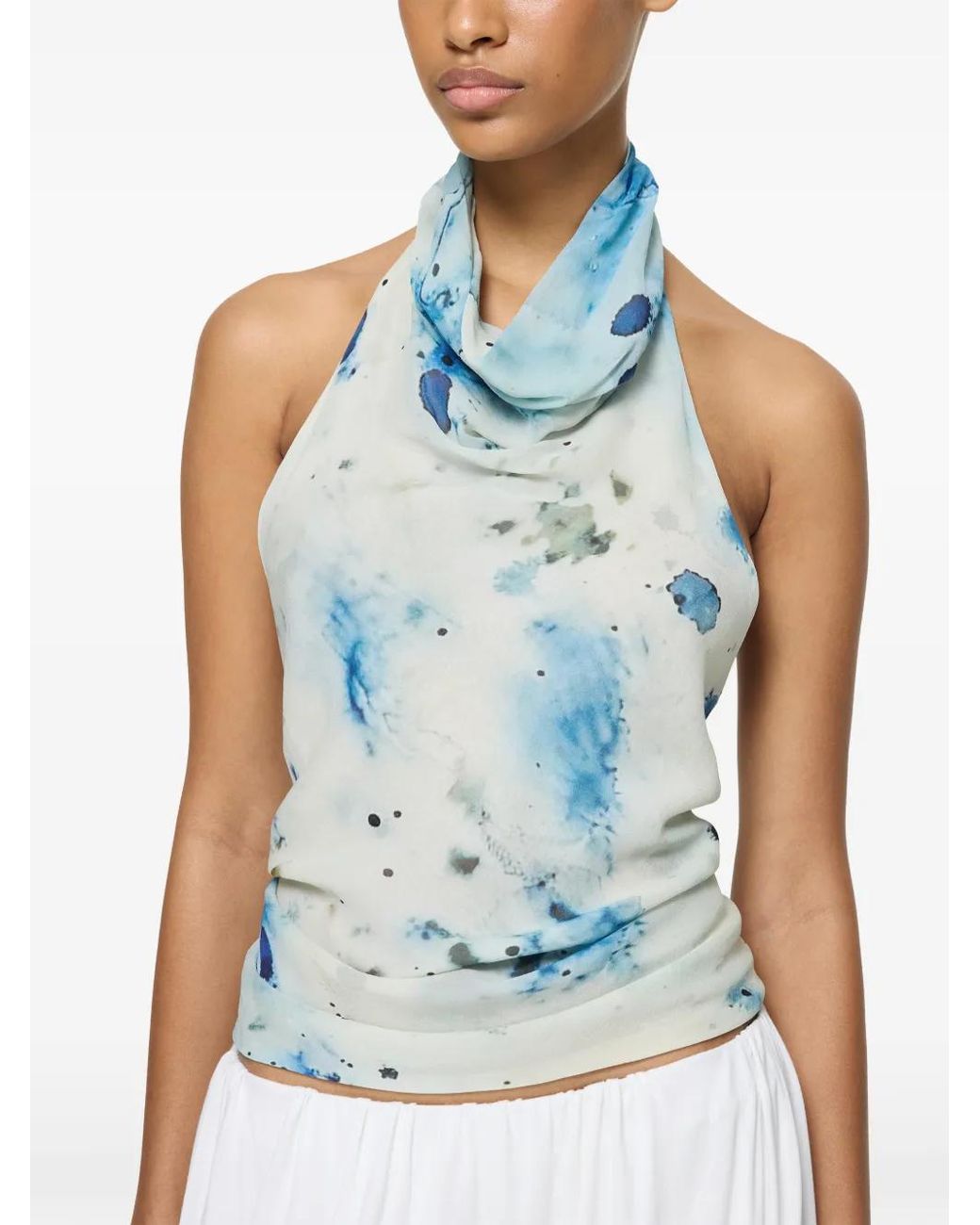 Paris Georgia Blue Back Wrap Top Ocean Veil Print