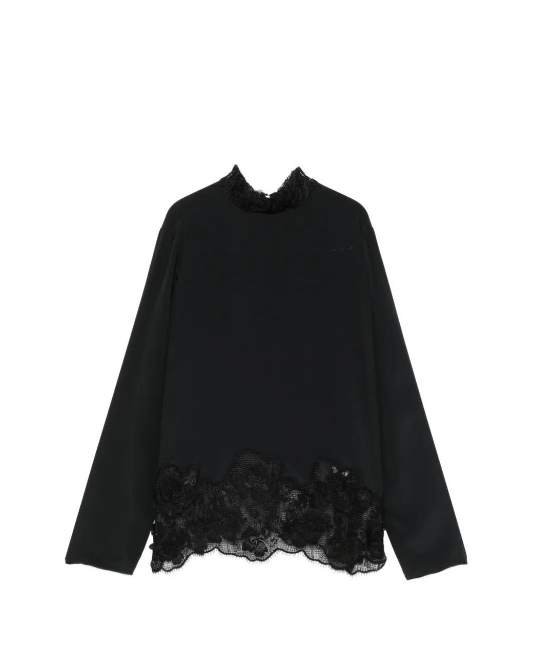 Fabiana Filippi Black Lace-Panelled Bow-Detail Blouse