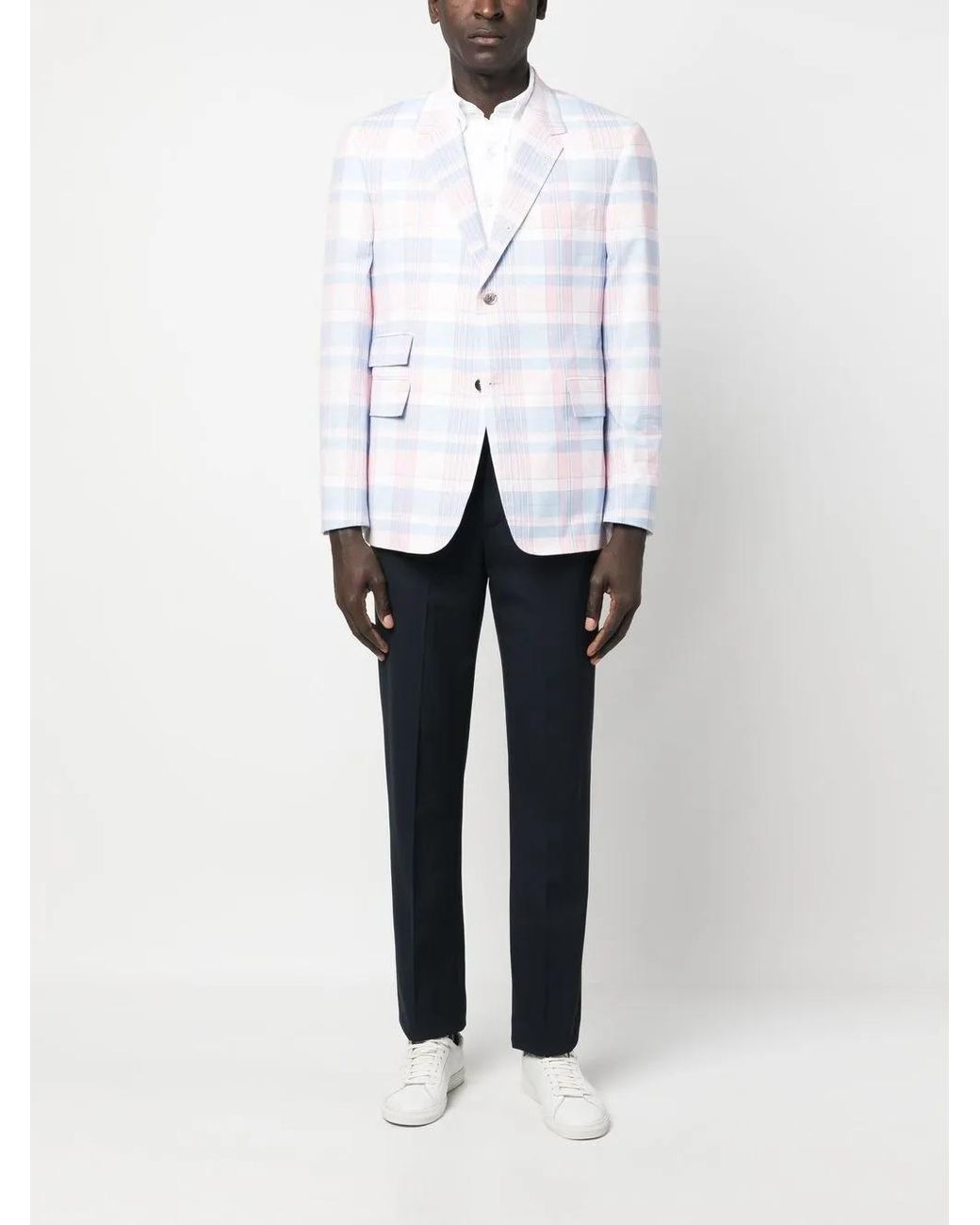 Thom Browne White Plaid-Check Pattern Cotton Blazer for men