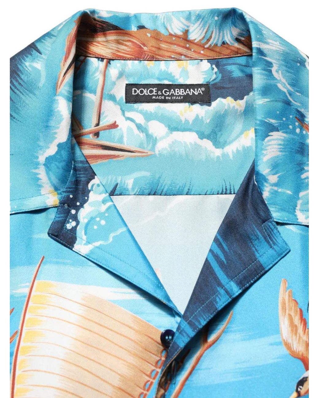 Dolce & Gabbana Blue Graphic-Print Silk Shirt for men