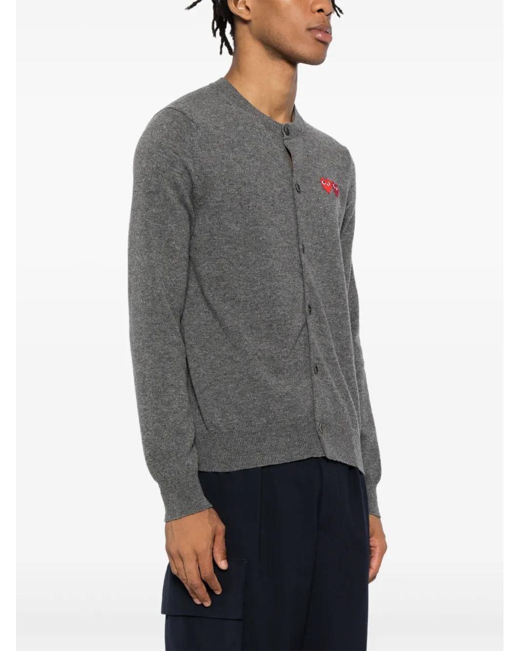 COMME DES GARÇONS PLAY Gray Heart-Patch Wool Cardigan