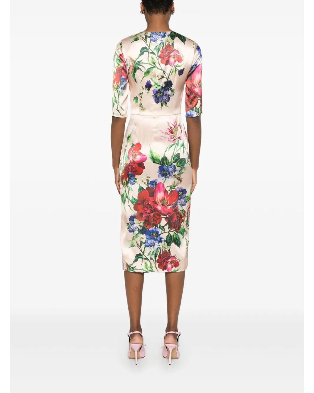 Dolce & Gabbana White Floral Print Midi Dress