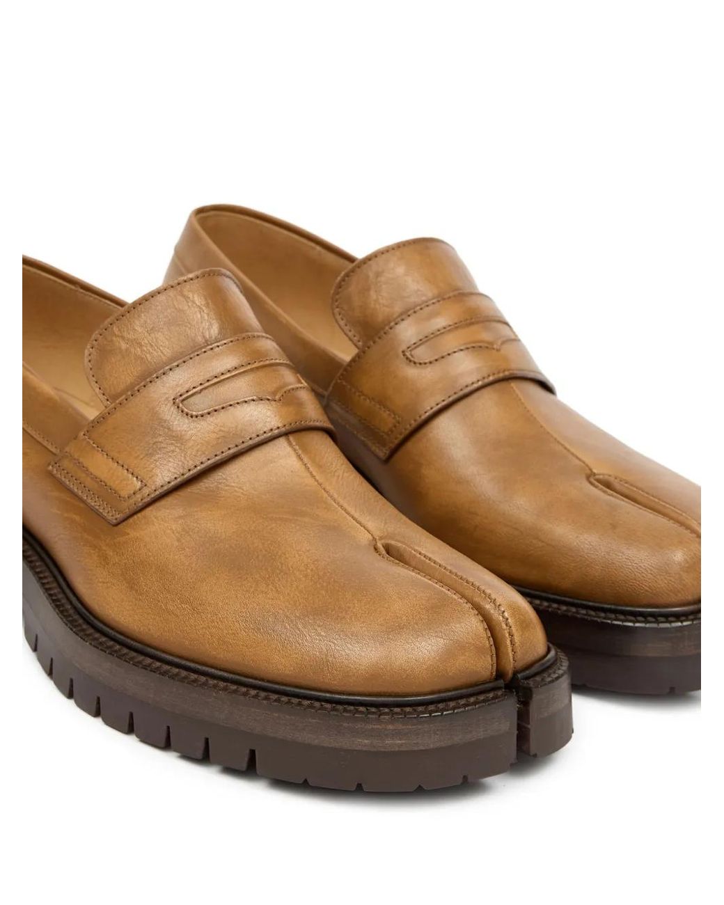 Maison Margiela Brown Tabi Leather Loafers for men