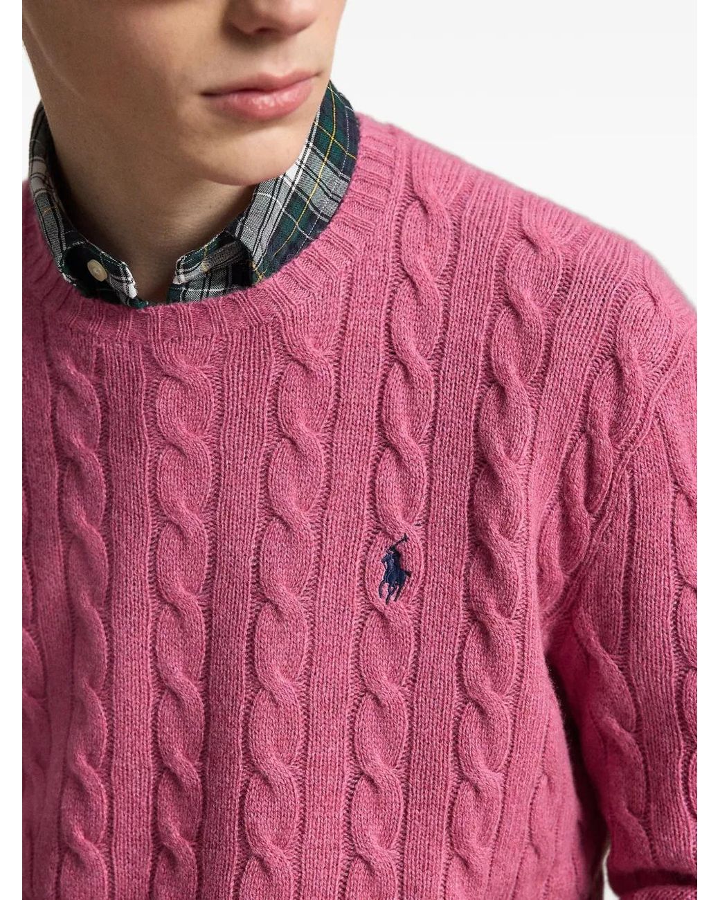Polo Ralph Lauren Pink Pull En Maille Torsadée À Logo Brodé for men