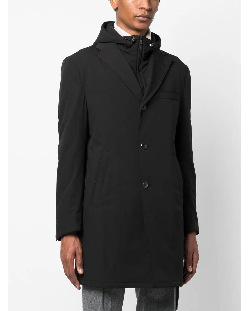 Corneliani Black Single-Breasted Hooded Lightweight Jacket for men
