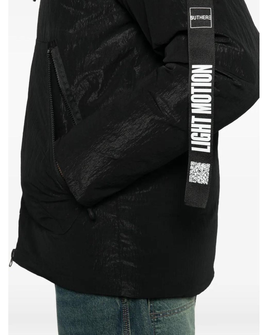 OUTHERE Black Hooded Crinkled-Effect Jacket for men
